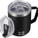 WETOWETO Coffee Mug with Handle, 14oz Insulated Stainless Steel Reusable Coffee Cup, Double Wall Coffee Travel Mug, Powder Coated, Black