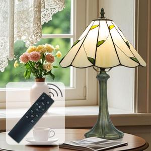 Tiffany Style Lamp,White with Leaf,Remote Brightness & Temp Control