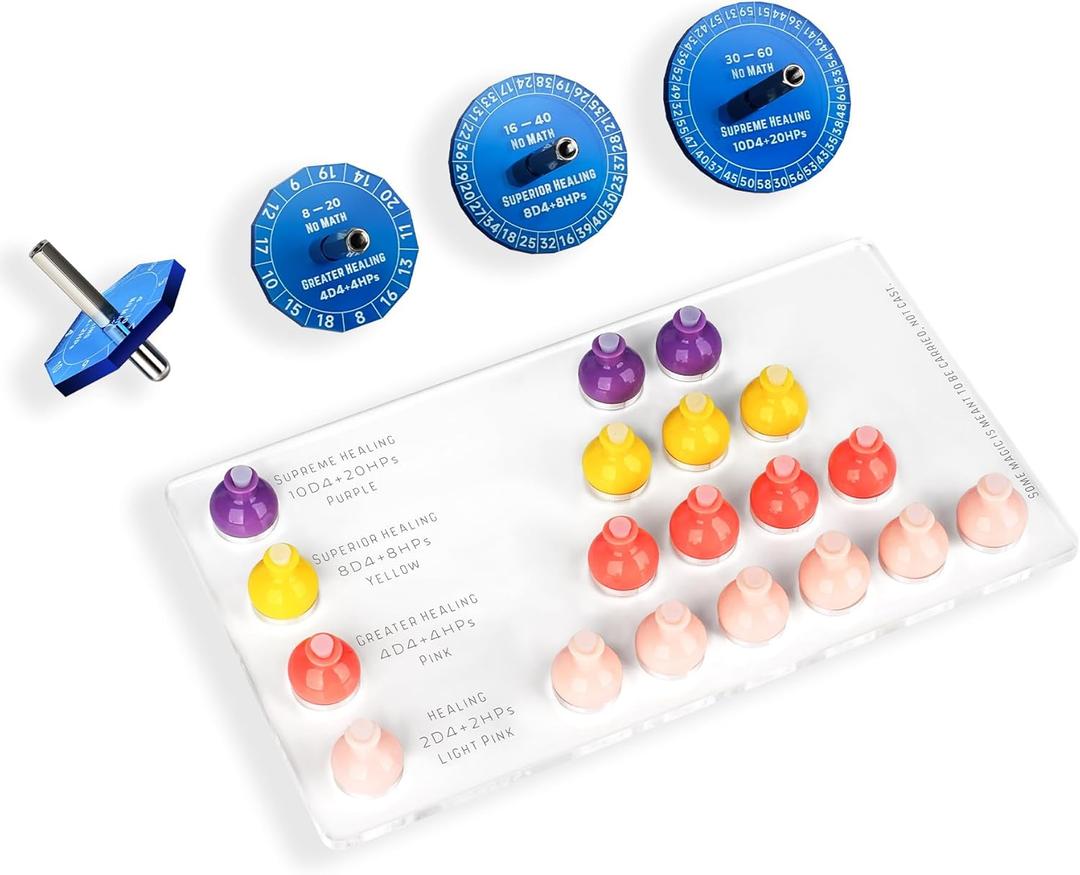 DND 3D Resin Potion Token Organizer with 19 Mini Potion Bottles & 4 NO Math Spin Dice