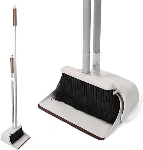 Jekayla 54" Long Handled Broom and Dustpan Set - Perfect Dust Pan and Brush Combo for Efficient Cleaning, Brown and White