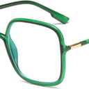 bullabulling Retro Square Reading Glasses For Women Blue Light Blocking Oversized Eyeglass Frames Large lens (Green)