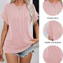 Samefar Womens Tops Dressy Casual Round Neck Short Cap Sleeve Shirts Rib Texture Loose Blouses Tee Cute Clothes Trendy (Yellow, S)