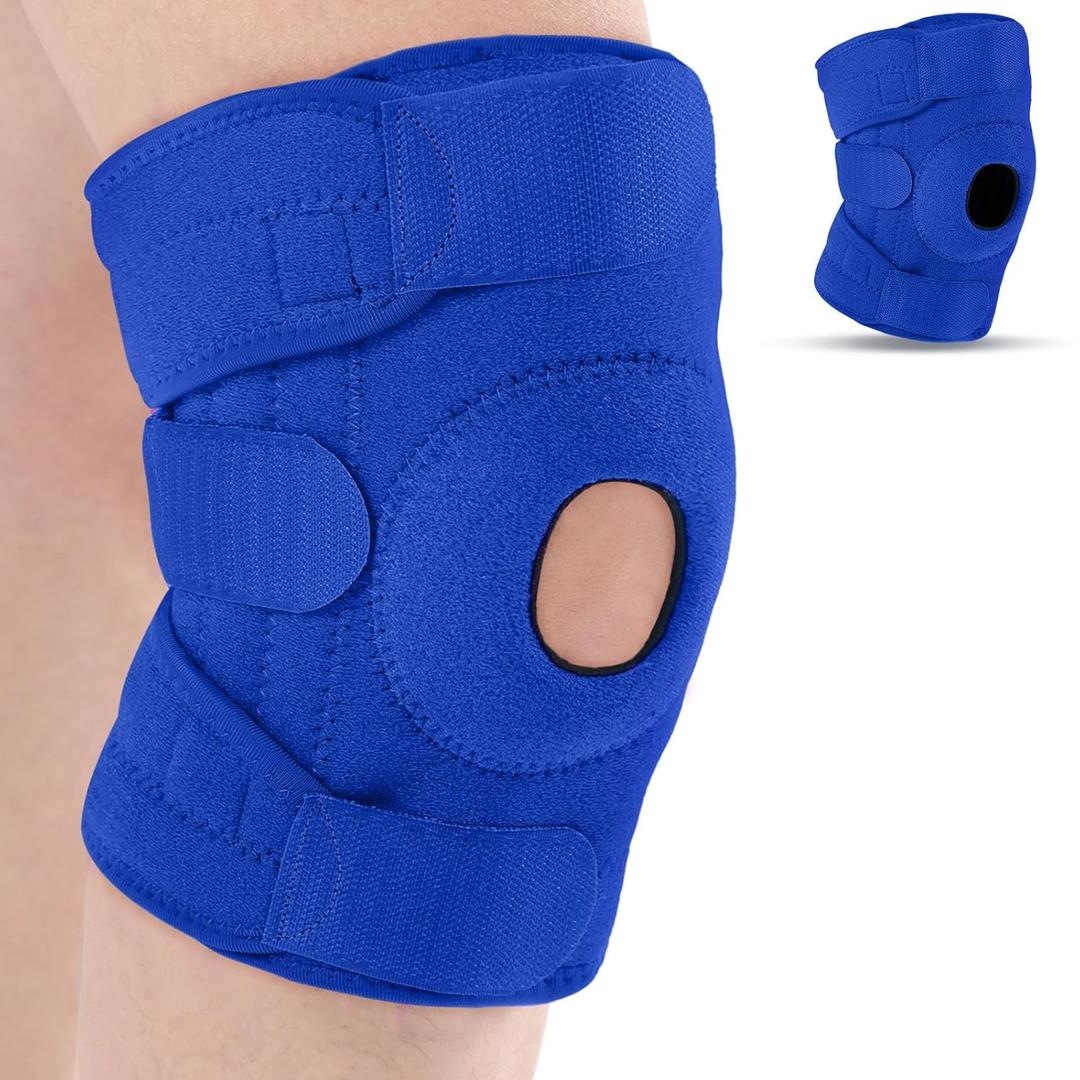 1 Pcs Kids Knee Brace with Side Stabilizers Patella Gel Pads Adjustable Straps Youth Child Knee Brace Support for Meniscus Tear Sports, Meniscus Tear (Blue)