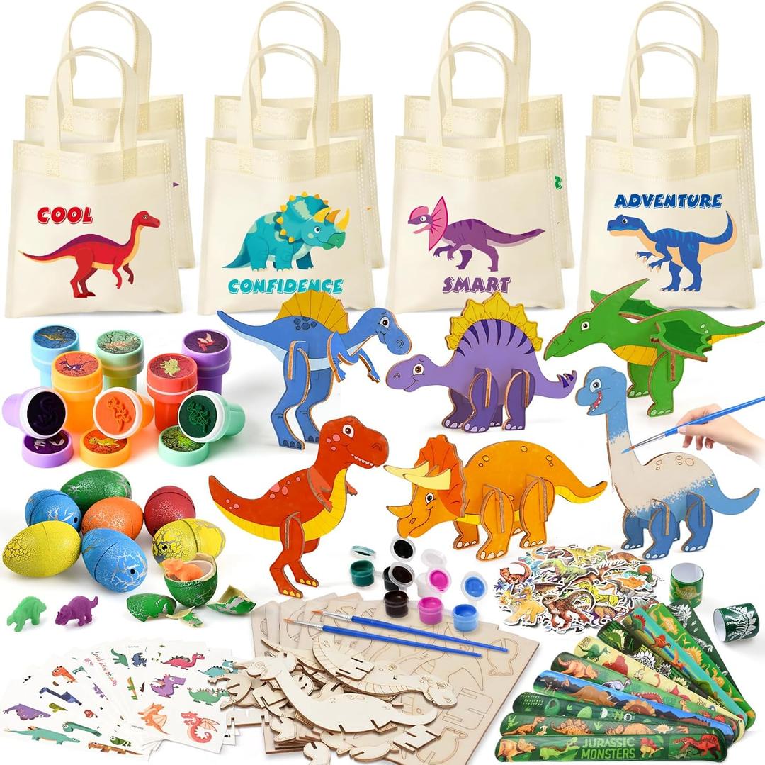 146pcs Dinosaur Party Favors - Dinosaur Birthday Party Supplies & Non-woven Goodie Bags for Kids Birthday, Dino Themed Party Decorations Gifts Pinata Fillers Stuffers Toys