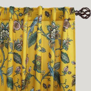 Mustard Yellow Retro Floral Curtains, Fun Colorful Spring Drapes for Living Room, Back Tab Rod Pocket Blackout Pretty Boho Botanical Blue Bird Patterned Window Panels for Bedroom Sunroom, 84 Inch Long (50"W x 84"L (Pack of 2))