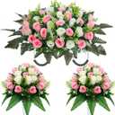 3 Pcs Artificial Cemetery Flower Saddles Cemetery Flowers for Grave Memorial Grave Flowers with Vases for Cemetery Decoration (Pink)