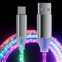 6.6ft/2m Type C Cable Led Light Up Charger Cord Visible 7 Colors RGB Gradual Changing Shining 3A Fast Charging USB A to USB C Data Sync Cord for Samsung Galaxy S21 S20 S10/S9/Note 20/10/9/8