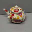 Enamel Teapot Floral,Large Porcelain Enameled Teakettle,Colorful Hot Water Tea Kettle Pot for Stovetop,Small Retro Classic Design (2.4L, Beige)