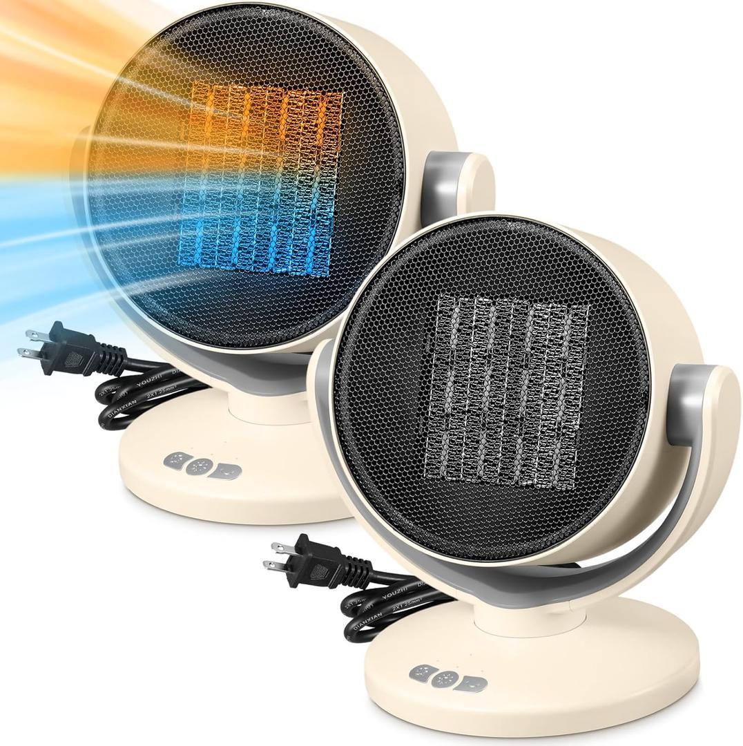 2 Pcs 1200w Space Heaters 2 in 1 Fan and Heater Combo Mini USB Space Desk Heater for Indoor Use Quiet Portable Heater for Office Home Bedroom Desk