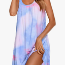 APRRAIN Women's Nightgown Sleeveless Chemise Sleepwear Pleated Scoopneck Nightshirt with Pockets Tie Purple, XL