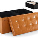 HAUSFRAU Ottoman with Storage Bench Folding Foot Rest Stool Cognac Brown