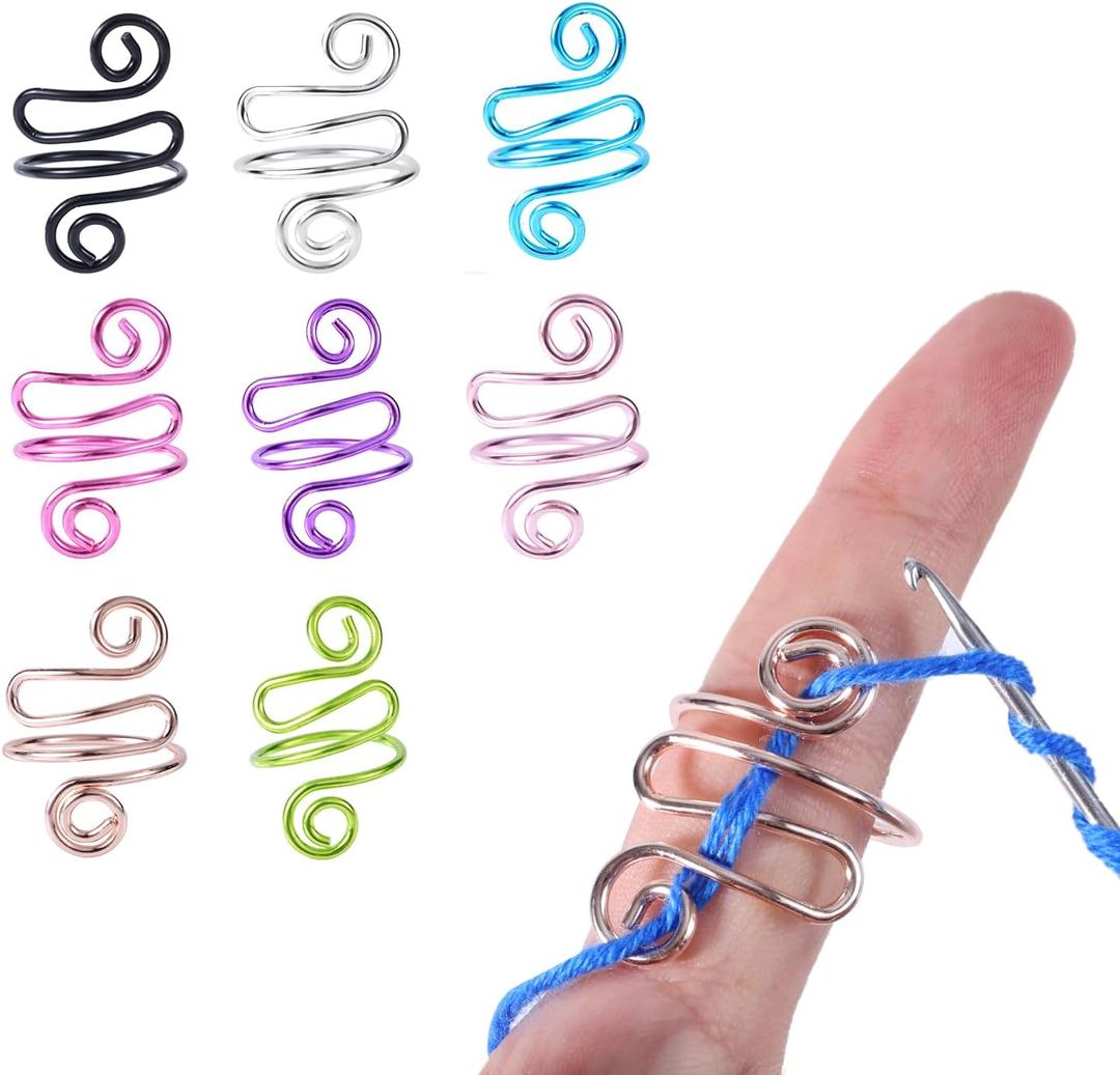 8pcs Crochet Rings for Fingers, Crochet Tension Ring Adjustable Knitting Accessories Ring Handmade Yarn Guide Ring for Finger (8 Colors)