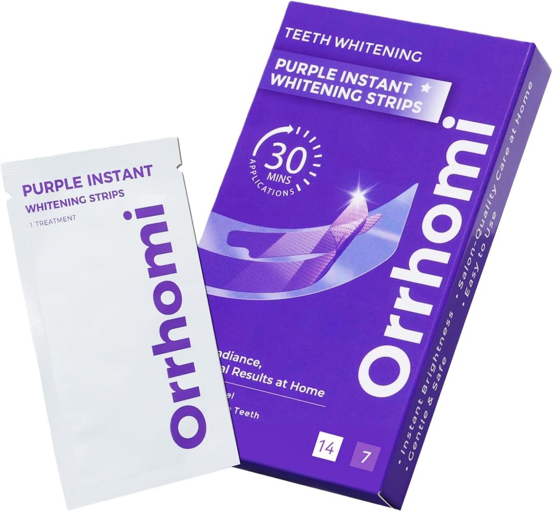 Teeth Whitening Strips 4 Treatments, Enamel Safe for Sensitive Tooth, Whitens Teeth, Purple Whitening Strips, Removes Yellow Stains & Bad Breath - Effective Color Correction for a Brighter Smile