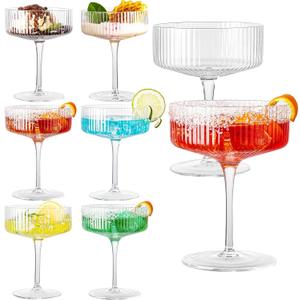 Vintage Art Deco Coupe Glasses, Set of 6 Ribbed Coupe Cocktail Glasses, 10 oz Classic Martini Glasses, Elegant Hand Blown Manhattan Goblet for Bar, Martini, Cosmopolitan, Gimlet, Pisco Sour