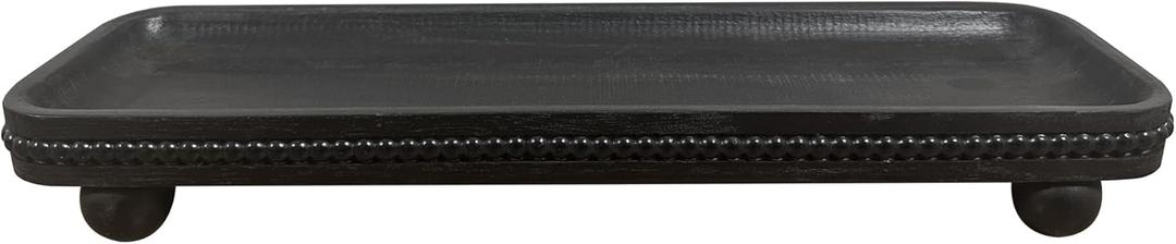Oval Wooden Decorative Tray, Farmhouse Style, Beaded Serving Tray for Living Room, Coffee Table (Black)