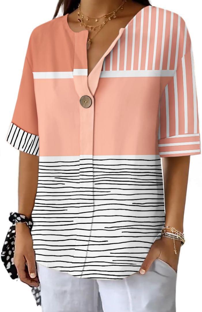 Summer Shirts for Women 2026 Short Sleeves Blouses Dressy Casual Tunic Tops (M)