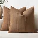 MIULEE Striped Euro Sham Pillow Covers 26x26 Decorative Textured Throw Pillow Covers Pack of 2 Linen Cushion Cases for Couch Bed Sofa Livingroom Farmhouse Home Decor, Sugar Brown