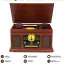 FEKTIK Bluetooth Record Player 10 in 1, 3-Speed Turntable for Vinyl with Speakers, LP to MP3 Converter, CD, Cassette Player, FM Radio, Wireless Streaming | Mahogany