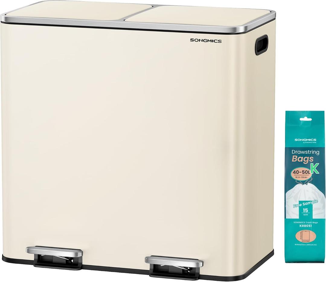 SONGMICS Trash Can, 2 x 10.6 Gallon (2 x 40 L), Almond Color