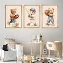 3 Pcs Nursery Bear Wall Art Boys Sports Canvas Wall Decor Vintage Cute Animal Poster Prints Kids Room Painting Pictures for Living Room Bedroom (16x24in Poster) (16L" x24W")