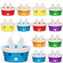 Didaey 12 Pcs Wicker Easter Basket with Rope Handles Woven Bamboo Easter Basket with Grass Raffia Filler Cute Rabbit Picnic Hamper for Egg Hunt Party Gifts (Rainbow)