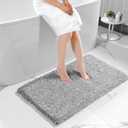 Yimobra Long Bathroom Rug 47"x 24", Super Absorbent Bath Mat, Quick Dry, Luxury Non-Slip Bath Rugs for Tub Side, Double Sink Vanity, Machine Washable, Home Decor Accessories, Light Gray and White
