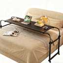 TigerDad Overbed Table with Wheels, Rolling Desk for King Queen Full Bed Heavy Duty, 55"-83" Adjustable Length & Height Hospital Nursing Table, Mobile Cross Bed Laptop Stand for Home Work, Black