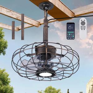 15" Outdoor Ceiling Fan with Light, with Remote and App Remote, IP65 Waterproof Gazebo Hanging Fan, 3CCT Dimmable, Portable Plug in Ceiling Fan with Cord Hook for Patio Porch Pergola (Antique Bronze)