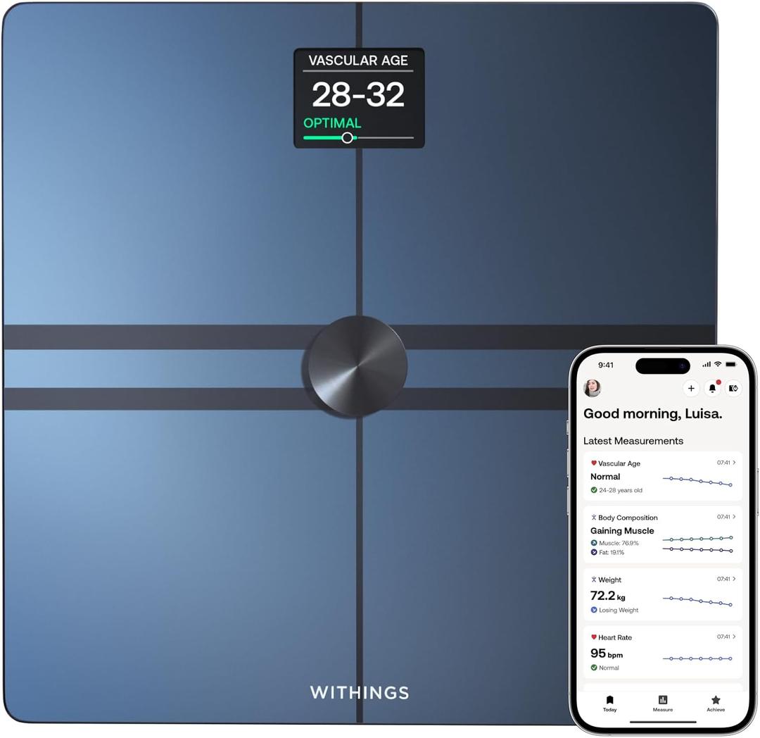 WITHINGS Smart Scales for Body Weight, FSA or HSA Eligible, Body Analysis, Fat Content, Muscle Mass, Bone Density, Visceral Fat, Bathroom Scale, BMI Scales Digital Weight and Body Fat, Bluetooth, WiFi (Black)