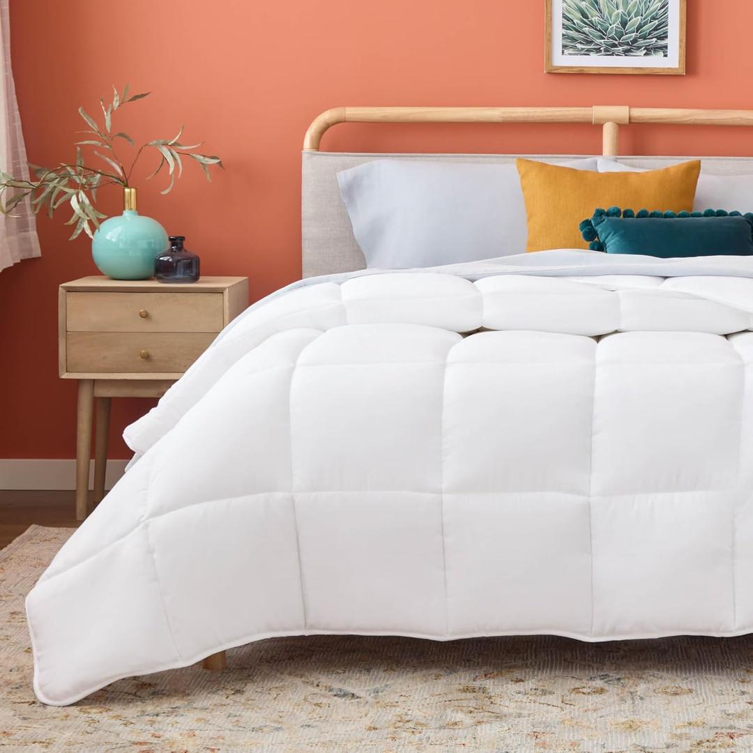 Linenspa All-Season Down Alternative Quilted Comforter LinenspaSoft, Hypoallergenic Microfiber Filling , Queen, White