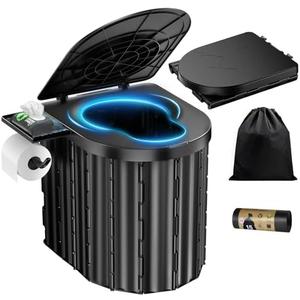 Portable Toilet, Upgraded 15'' toilet With Removable Paper Holder, Camping Toilet With A Load Capacity Of 450 Lbs, Portable Potty for Camping, Hiking, Road Trip, Car, RV, Tent, Beach, Truck Drivers
