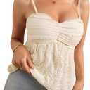 Women's Lace Trim Peplum Camisole Top Spaghetti Strap Ruched Going Out Tops (Large, Apricot)