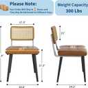 Garvee Rattan Dining Chairs Set of 2, Upholstered Dining Room Chairs with Rattan Backrest, Armless Side Chairs for Kitchen Living Room, Restaurant, PU Leather, Brown, 2 PCS