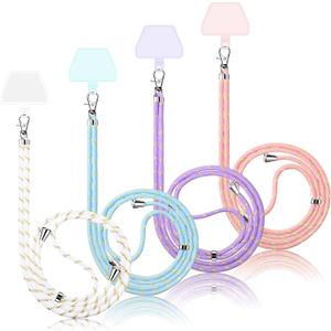 Weewooday 4 Pcs Universal Cell Phone Lanyard Around The Neck Phone Strap Crossbody with Patch for Most Mobile(Simple Colors with Gold Wire Series) (Simple Colors with Gold Wire Series)