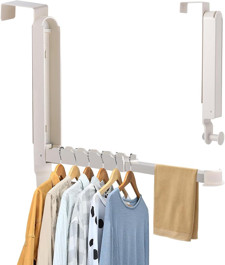 Over The Door Drying Rack, 2 Pack Foldable Over The Door Hooks Hanger for Laundry Clothes Heavy Duty Door Organizer Rack Coat Towels Hanging Storage for Bedroom Bathroom Kitchen (Milky White)