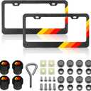 License Plate for Tri-Color 3 Color Yellow Orange Red Premium Carbon Fiber Steel License Plate Holder Compatible All Vehicle License Plate Tag Cover Fit Accessories Included