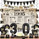 DARUNAXY 30th Birthday Party Decorations for Men Women, Vintage Back in 1995 Banner, Black 30 Number Balloons & Cake Topper, Vintage 1995 30 Birthday Honeycomb Hanging Swirl Confetti Balloons(28PC)