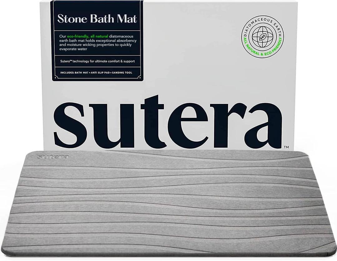 SUTERA Diatomaceous Stone Bathmat | Ultra-Absorbent, Quick-Drying Bath Mat | Slip-Resistant Surface for Safer Bathrooms | Charcoal Grey Finish | 23.5" x 15" (1 Pack)
