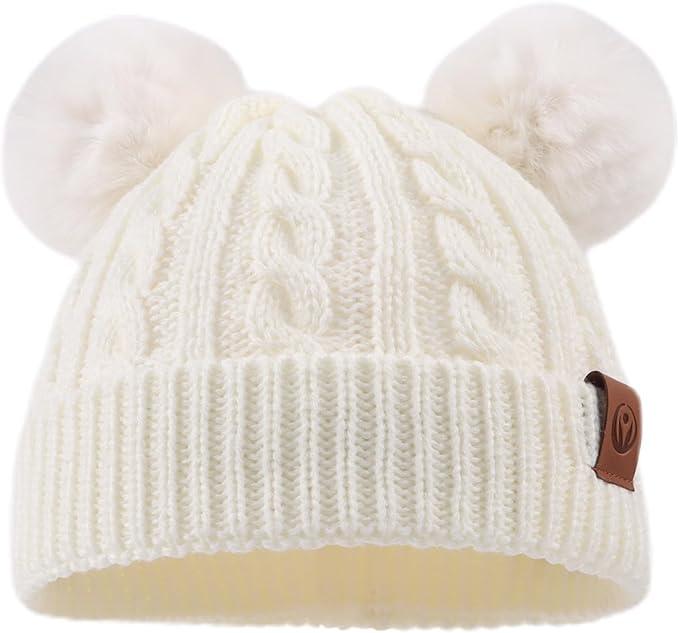 PESAAT Warm Toddler Girl Beanie Knit Winter Hat for Kids Twist Baby Boys Girls Hat 1-4 Years Ivory