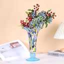 11.2'' H Hand Blown Glass Vase for Flowers, Blue Glass Home Decor for Centerpieces, Blue Wide Mouth Vase for Table, Beautiful Colorful Decor for Bathroom, Unique Gift for Her Friends