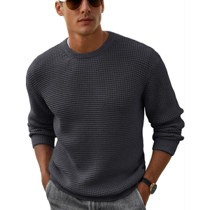Askdeer Men's Crewneck Pullover Sweater Waffle Textured Long Sleeve Casual Knit Sweater Tops, Size 2XL