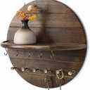 Rebee Vision Acacia Wood Decorative Key Holder Wall Mount for Home Decor- Farmhouse Round Key Holder for Wall with Shelf & 11 Hooks - Rustic Mail Organizer for Apartment Essentials (Dark Acacia)
