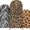 Tingjoo Set of 3 Wild Animal Arch Backdrop Cover, 4ft, 5ft, 6ft Jungle Safari Theme Birthday Party Decoration, Spandex Fitted Arch Stand Covers for Wild Jungle Birthday Party(Khaki, Wild Animal)