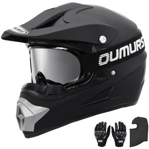 OUMURS DOT Adult ATV Dirt Bike Helmet with Goggles Gloves & Mask Adjustable Sun Visor Motorcycle Adult Helmet Off-Road Motocross Downhill Moped MX for Unisex-Adult OUMURS 125A-Matte Black, S