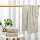 USTIDE 3 Piece Bath Towel Set, Soft Coral Fleece Bathroom Towels with Vintage Floral Print - Includes 1 Bath Towel & 2 Hand Towels, Highly Absorbent & Decorative, White