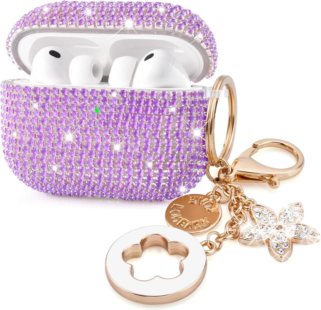 Bling Airpods iPods Pro 3 Case Cover 2025, VISOOM Rhinestone Airpods Pro 3 Cases Cute Glitter Jewelry Airpod iPod Pro3 Cases for Sparkly Apple AirPods iPods Pro 3rd Gen Case with Keychain for Women