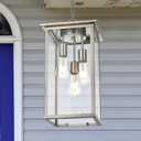 Yaohong Large Outdoor Chandelier for Porch, 3-Light Brushed Nickel Outdoor Pendant Light Fixture Rust-Resistant Metal with Clear Glass, Adjustable Exterior Pendant Light for Porch Entrance Foyer Front