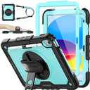 SEYMAC stock Case for iPad (A16) 11th/10th Generation 11''/10.9'' 2025/2022, Full-Body Drop Protection Case with Screen Protector &360° Rotate Hand Strap/Stand, Brightblue+Black
