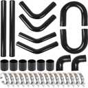 3" Universal Intercooler Kit Aluminum Turbo Intercooler Piping U-Pipe Kit with Coupler and T-Clamps DIY Custom Pipe 32Pcs-Black