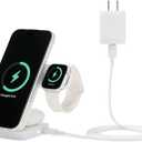 Amazon Basics MagSafe Compatible 25W Fast Charging Qi2.2 Certified 3-in-1 Wireless Charging Station, Foldable Stand for iPhone 17/16/15/14/13/12, Apple Watch, AirPods, with 45W Adapter, White